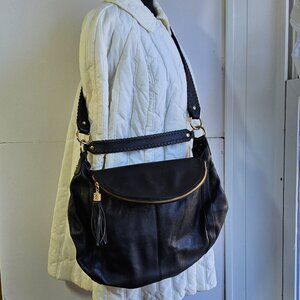 Onna Ehrlich Rachel black Pebbled Leather Hobo with Tassel